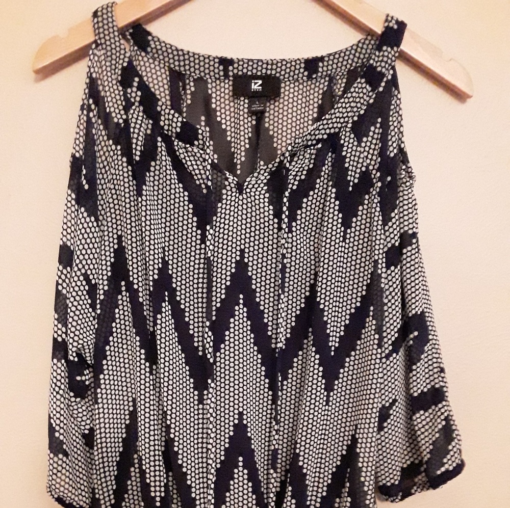 Navy Peekaboo Sleeve Blouse
